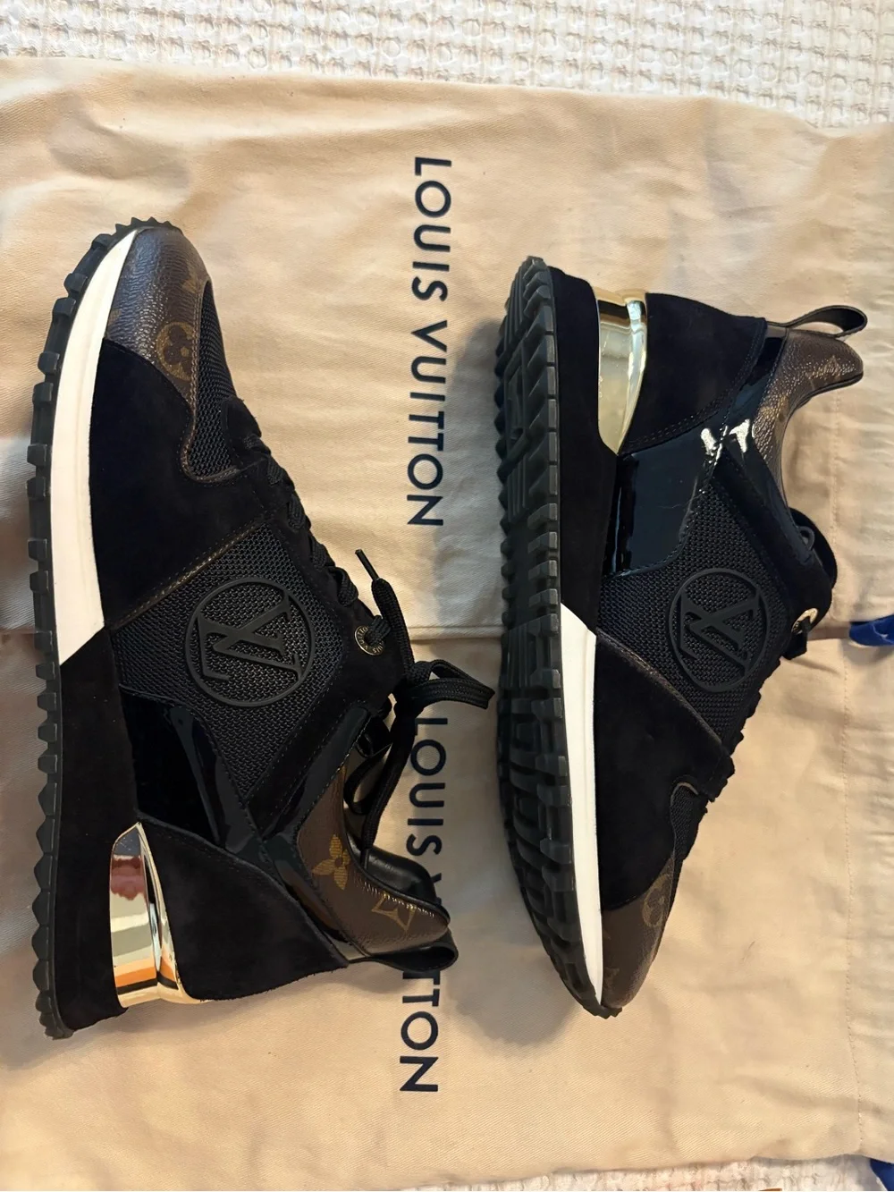 Louis Vuitton Men’s Black and Brown Runway Sneaker with Gold Accent